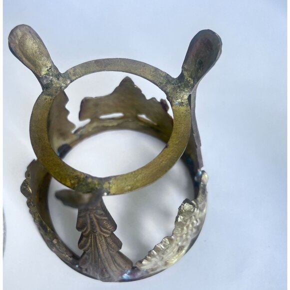 Vtg Brass & Crackle Glass Candlel Holder Vase Compote Bowl Grape Motif Design ** - Picture 7 of 13